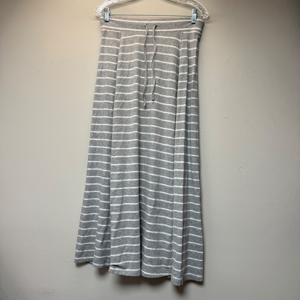 Talbots Maxi Skirt Womens XS Grey White Excellent Striped Cotton Modal 127216
